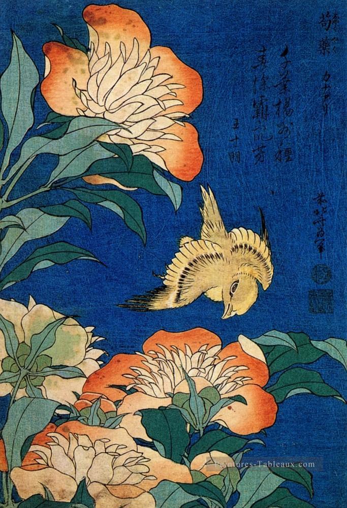 Canari et pivoine Katsushika Hokusai ukiyoe Peintures à l'huile